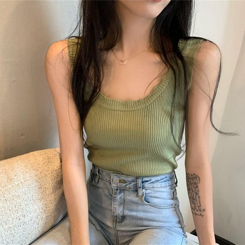 COZOK Áo Dệt Kim Sát Nách Màu Trơn Dáng Ngắn Ôm Sát Gợi Cảm Trẻ Trung Phong Cách Hàn Quốc