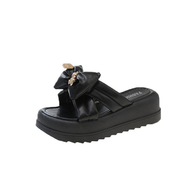 Dép Quai Ngang Đế Dày Đính Nơ Thời Trang Mùa Hè Hàn Quốc 2023