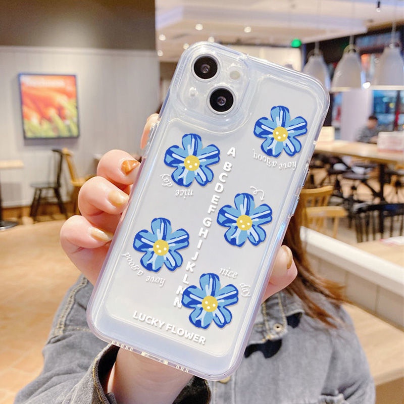 Ốp Điện Thoại TPU Mềm Trong Suốt Họa Tiết Hoa Màu Xanh Dương Cho Iphone 14 Plus 13 Pro Max 12 11 X Xs Xr 8 7