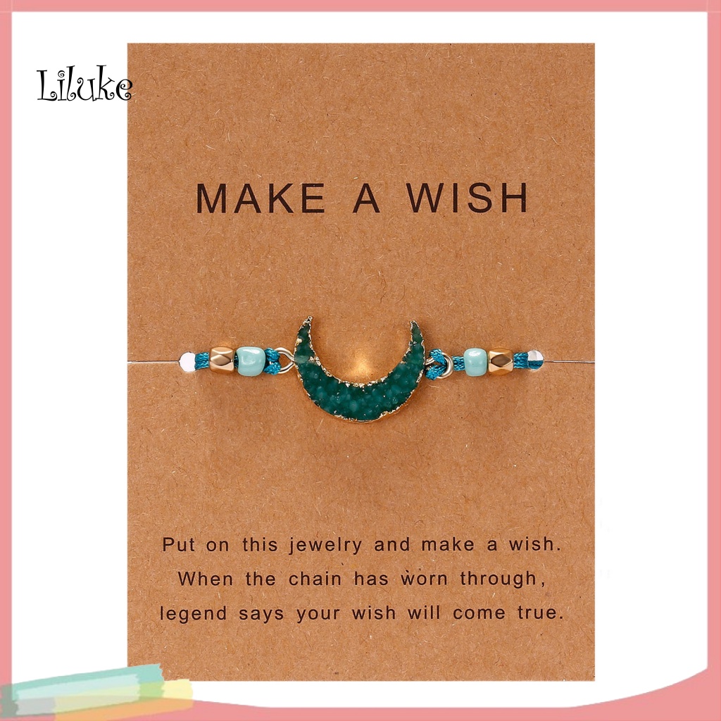 Vòng Tay Hợp Kim Màu Trơn Trang Trí Hạt Đá Và Mặt Trăng Xinh Xắn Thời Trang Cho Nữ