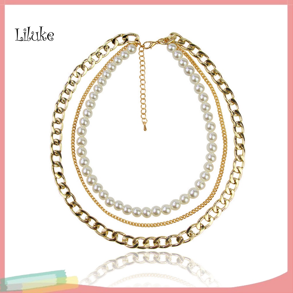 Vòng cổ Hợp Kim Trang Trí Ngọc Trai Giả Nhiều Lớp Thời Trang Cho Nữ