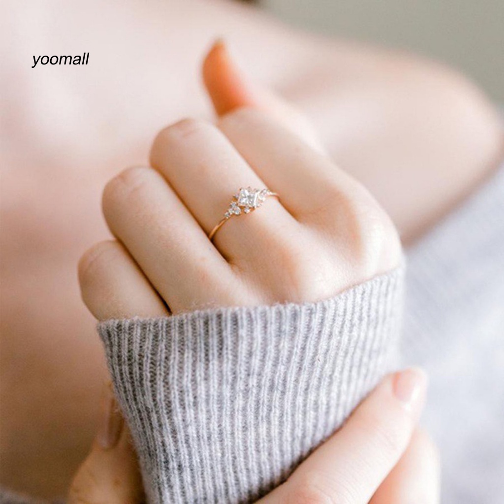 Nhẫn Cưới Mặt Vuông Đính Đá Zircon Thanh Lịch Cho Nữ