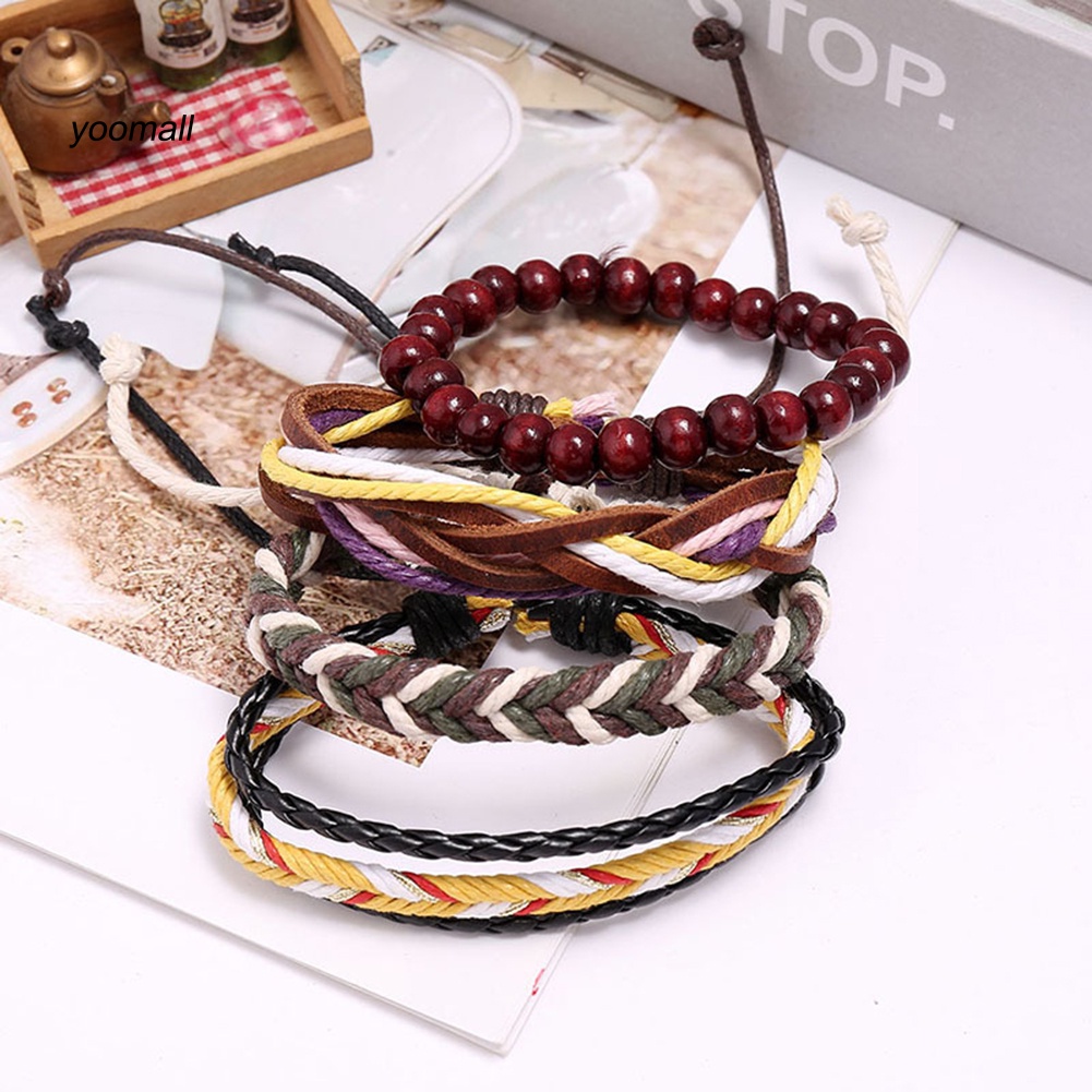 Set 4 Vòng Tay Bện Dây Giả Da Thời Trang Cho Nam