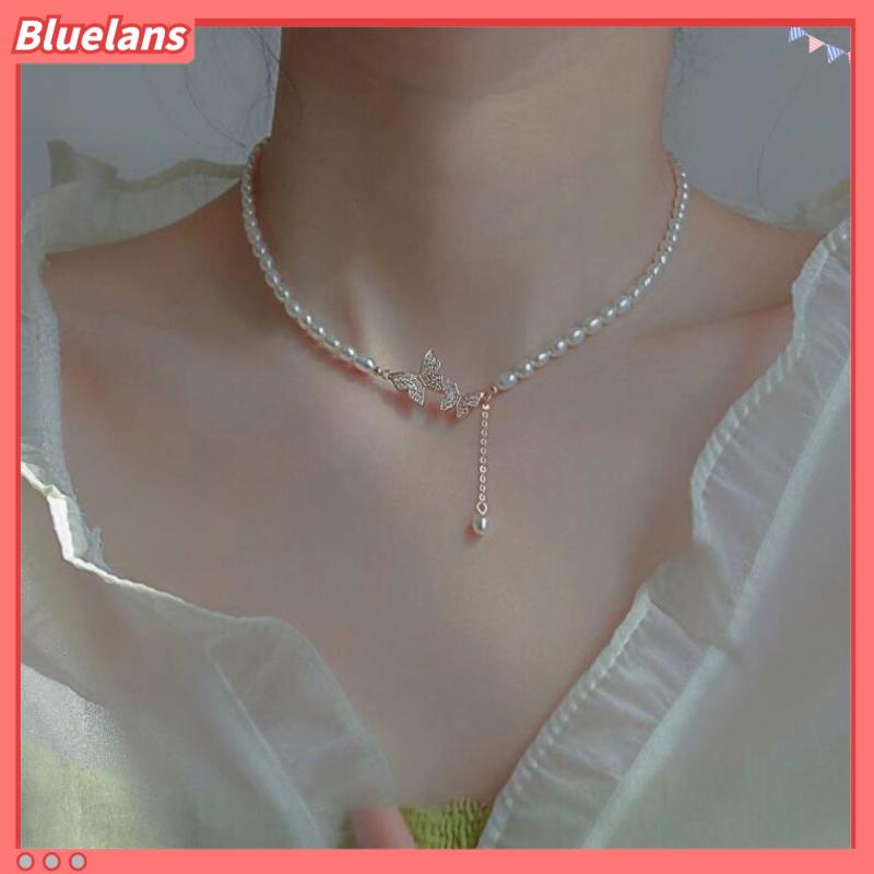Vòng Cổ Choker Ngắn Đính Kim Cương &amp; Ngọc Trai Hình Bướm Sang Trọng Thời Trang