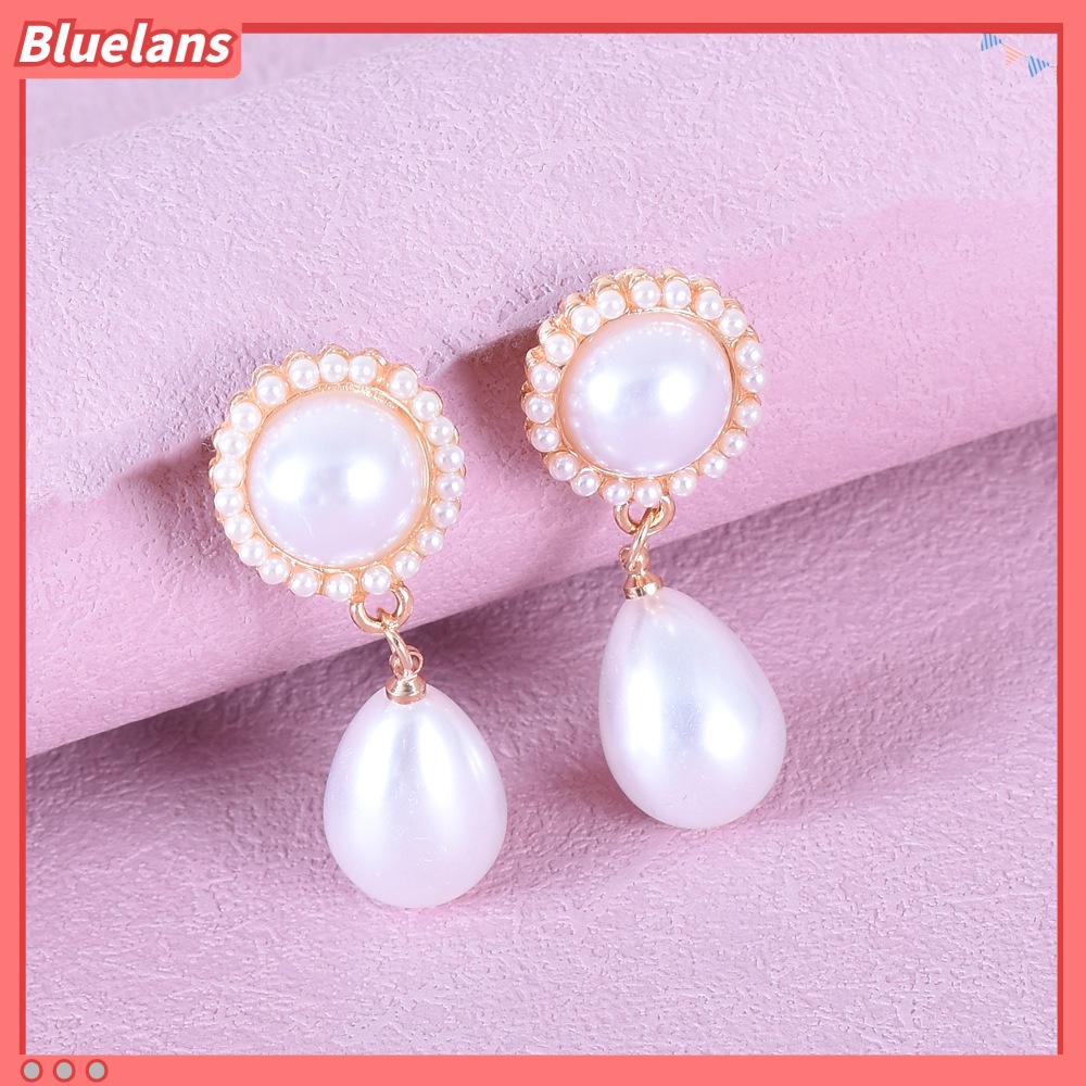 [BLS] Khuyên Tai Mạ Bạc Hình Giọt Nước Đính Ngọc Trai Phong Cách Hoàng Gia Pháp Cổ Điển