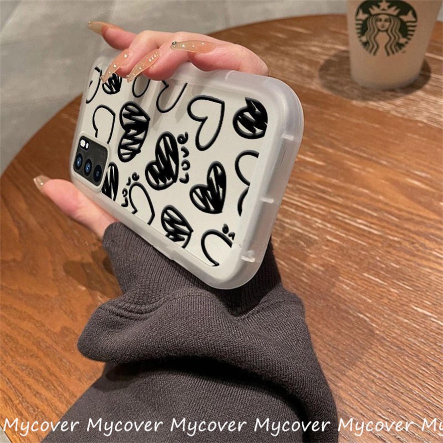 Ốp Điện Thoại Silicon Mềm Họa Tiết Trái Tim Màu Trắng Đen Cho iPhone 11 13 12 14 Pro Max X XR Xs Max 6 7 8 Plus