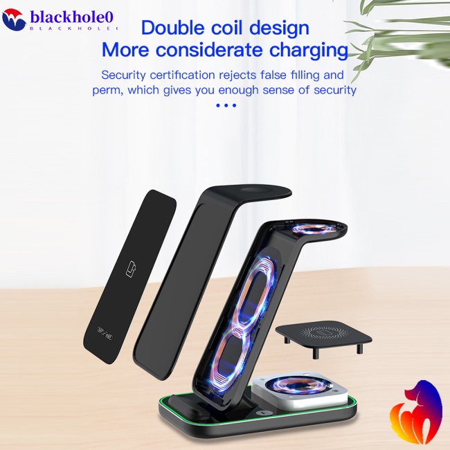 Đế Sạc Không Dây Đa Năng Có Đèn Led Cho Điện Thoại Di Động / Đồng Hồ / Tai Nghe