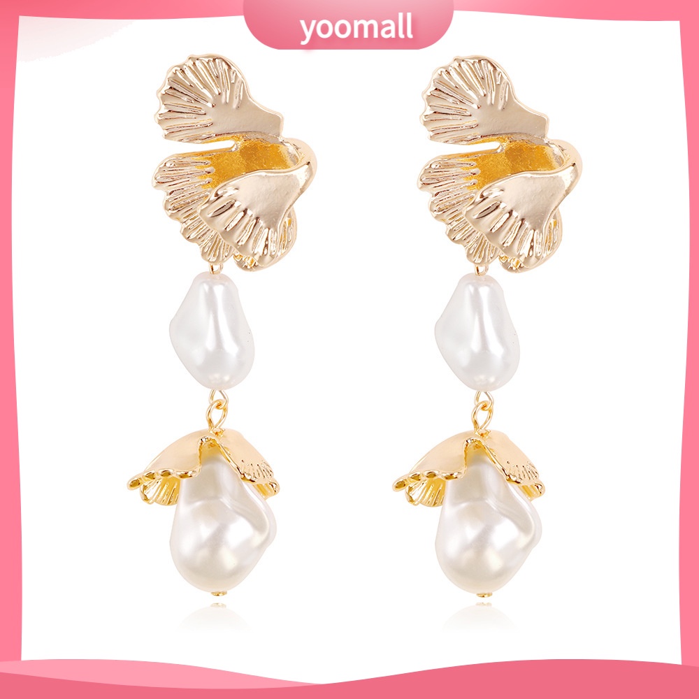 [YM] Bông Tai Hình Hoa Đính Ngọc Trai Bằng Hợp Kim Phong Cách Âu Mỹ Cá Tính Dành Cho Nữ