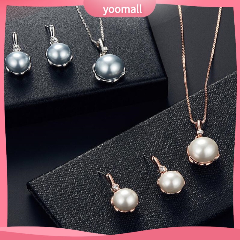 Bộ Vòng cổ + Bông Tai Đính Ngọc Trai &amp; Kim Cương Giả Cho Cô Dâu