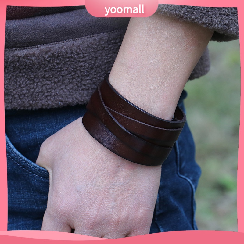 Vòng Tay Da Thiết Kế Đơn Giản Phong Cách Punk Cá Tính Cho Nam