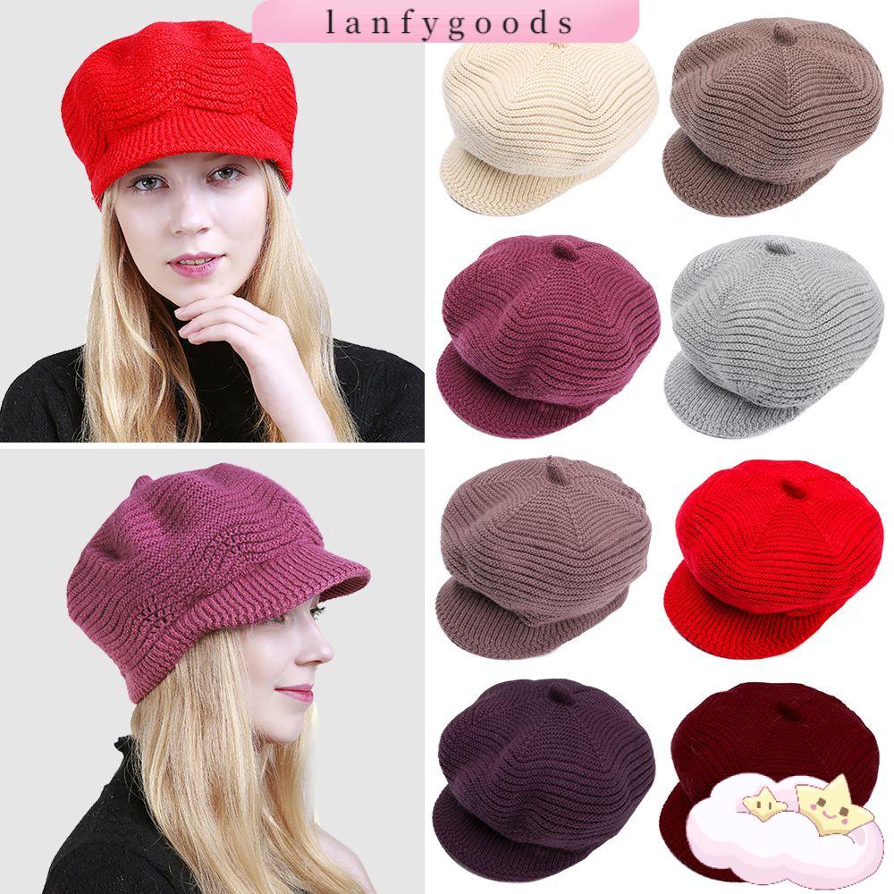 LANFY Mũ Beanie Dệt Kim Dày Dặn Mềm Mại Co Giãn Giữ Ấm Thời Trang Cho Nữ