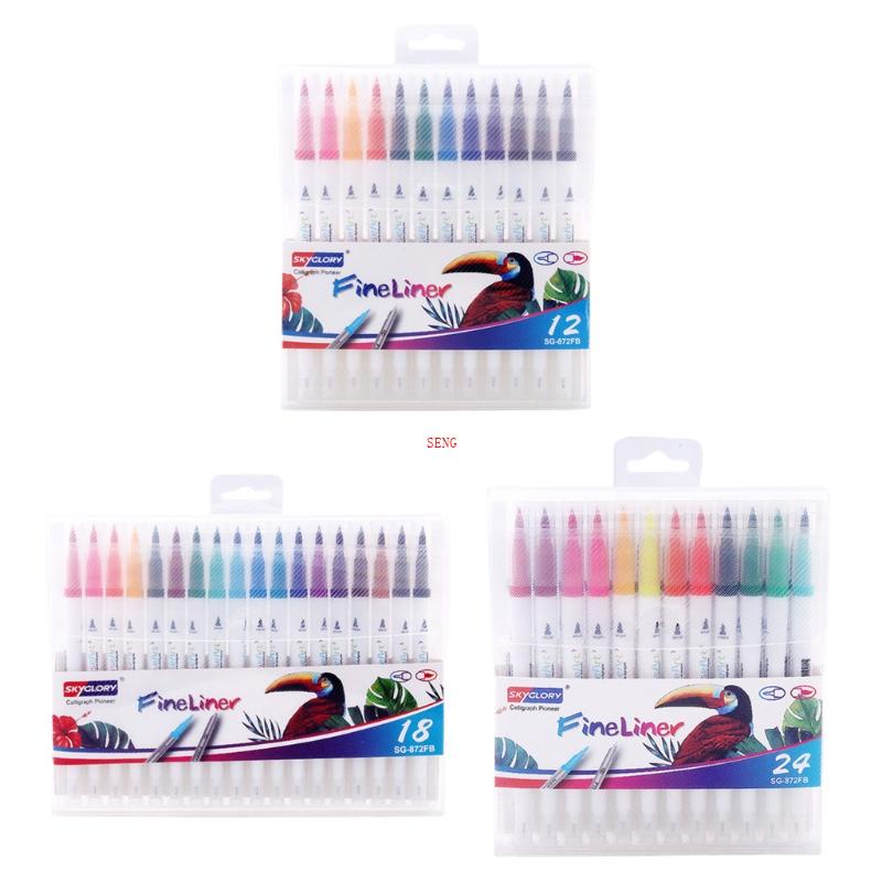 Seng Set 12 / 18 / 24 Cọ Vẽ Màu Nước Hai Đầu Tiện Dụng