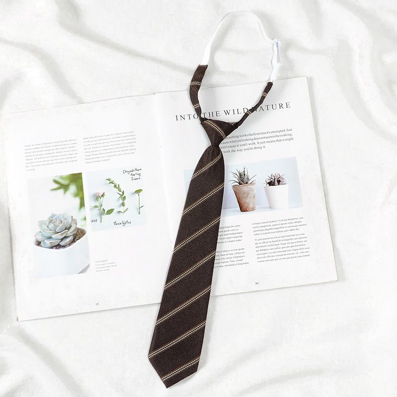 H Cà Vạt Ngắn Kẻ Sọc Nâu Phong Cách Preppy Nhật Bản Cho Nữ Sinh