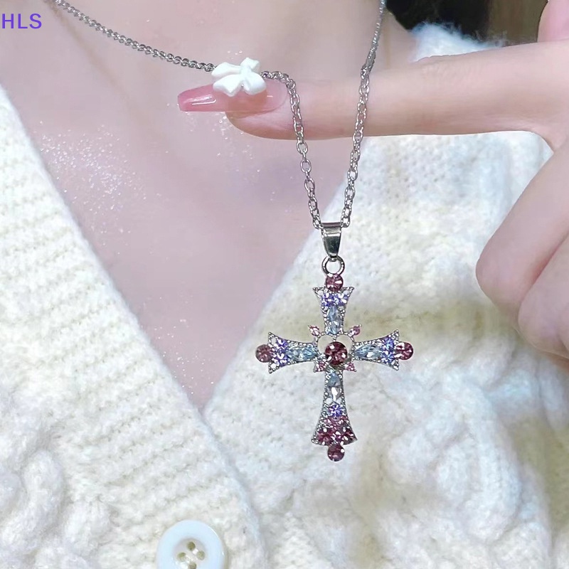 Vòng cổ Mặt Hình Thánh Giá Đính Đá Zircon Màu Tím Thời Trang Dành Cho Nữ