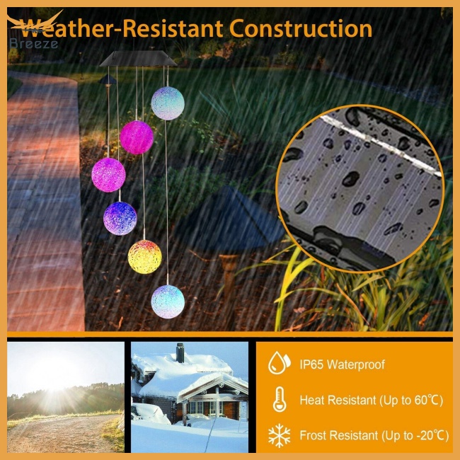 Chuông Gió Có Đèn Led Thay Đổi Màu Sắc Sử Dụng Năng Lượng Mặt Trời Kèm Móc Treo Hình Chữ S Trang Trí Sân Vườn