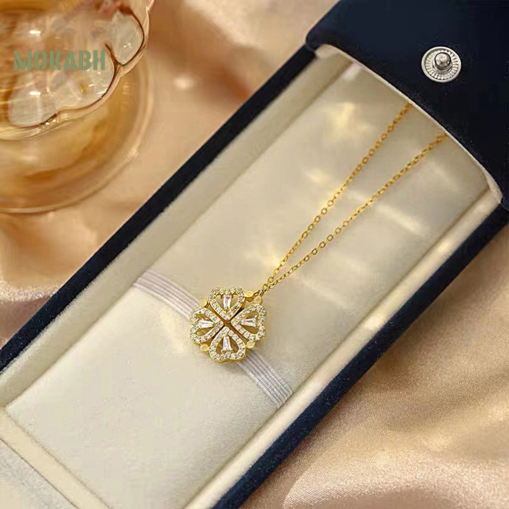 [Mok Abh] Vòng cổ Mạ Điện Hai Chiều Mặt Hình Trái Tim Đính Đá Lấp Lánh Sang Trọng