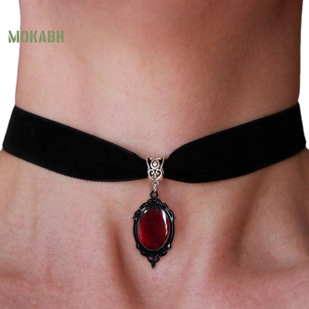[Mok Abh] Vòng Cổ Choker Dây Nhung Mặt Hình Giọt Nước Phong Cách Gothic Cổ Điển Có Thể Điều Chỉnh Kích Cỡ