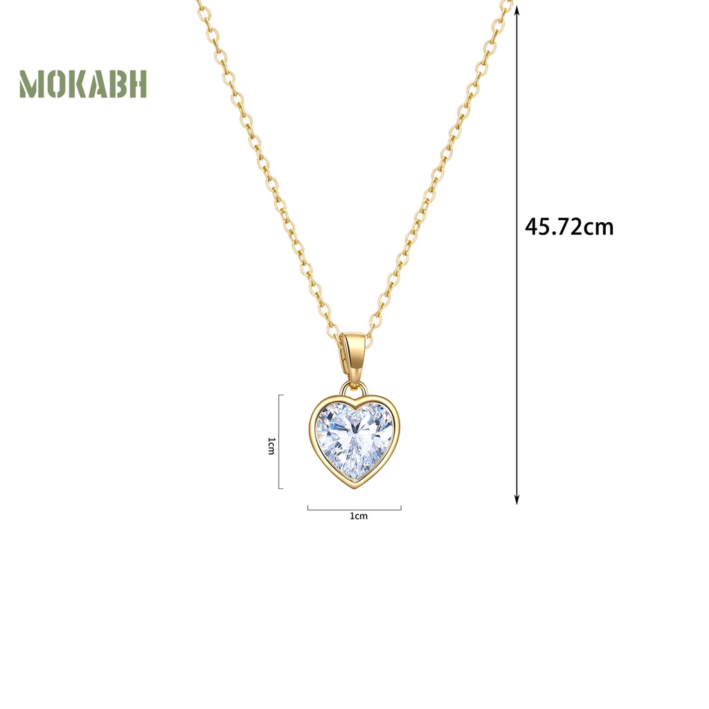 [Mok Abh] Vòng cổ Mặt Hình Trái Tim Bằng Đồng Đính Đá Zircon Thanh Lịch