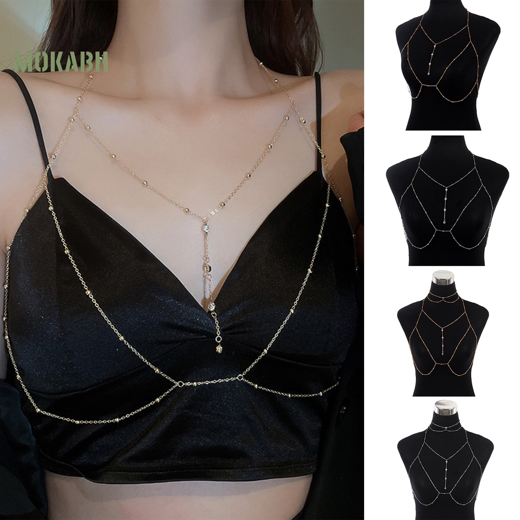 [Mok Abh] Dây Xích Đeo Ngực Có Thể Điều Chỉnh Đính Đá Sang Trọng Quyến Rũ