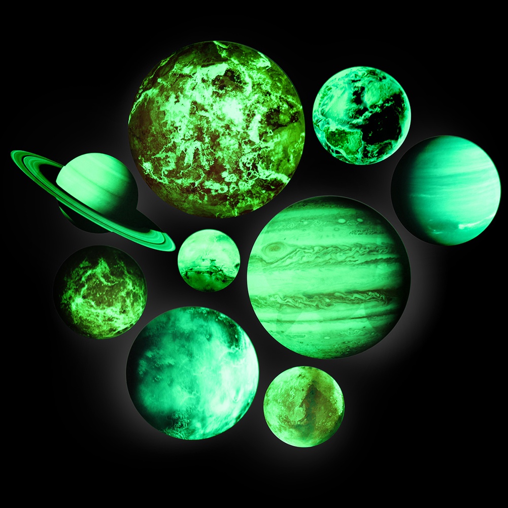 Set 9 Miếng Dán Tường Hình Các Hành Tinh Hệ Mặt Trời Dạ Quang Trang Trí Phòng Trẻ Em