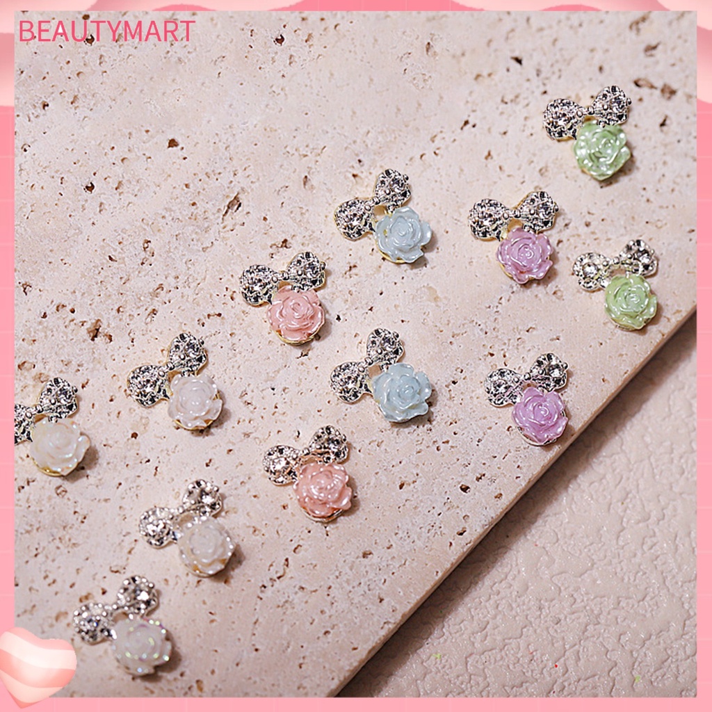 Bộ 10 Miếng Dán Trang Trí Móng Tay Hình Hoa Trà Ba Chiều Lấp Lánh Sang Trọng Có Thể Tháo Rời