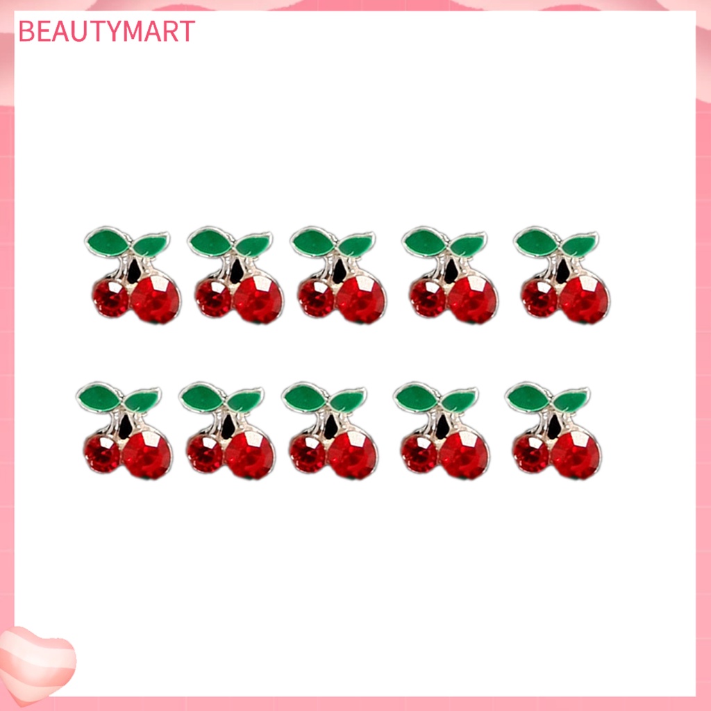 Set 10 Phụ Kiện Trang Trí Móng Tay Hình Quả Cherry 3D Bằng Hợp Kim DIY