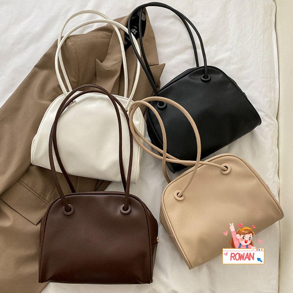 Túi Đeo Vai / Xách Tay Bằng Da PU Màu Trơn Có Khóa Kéo Chất Lượng Cao ROWANS Cho Nữ