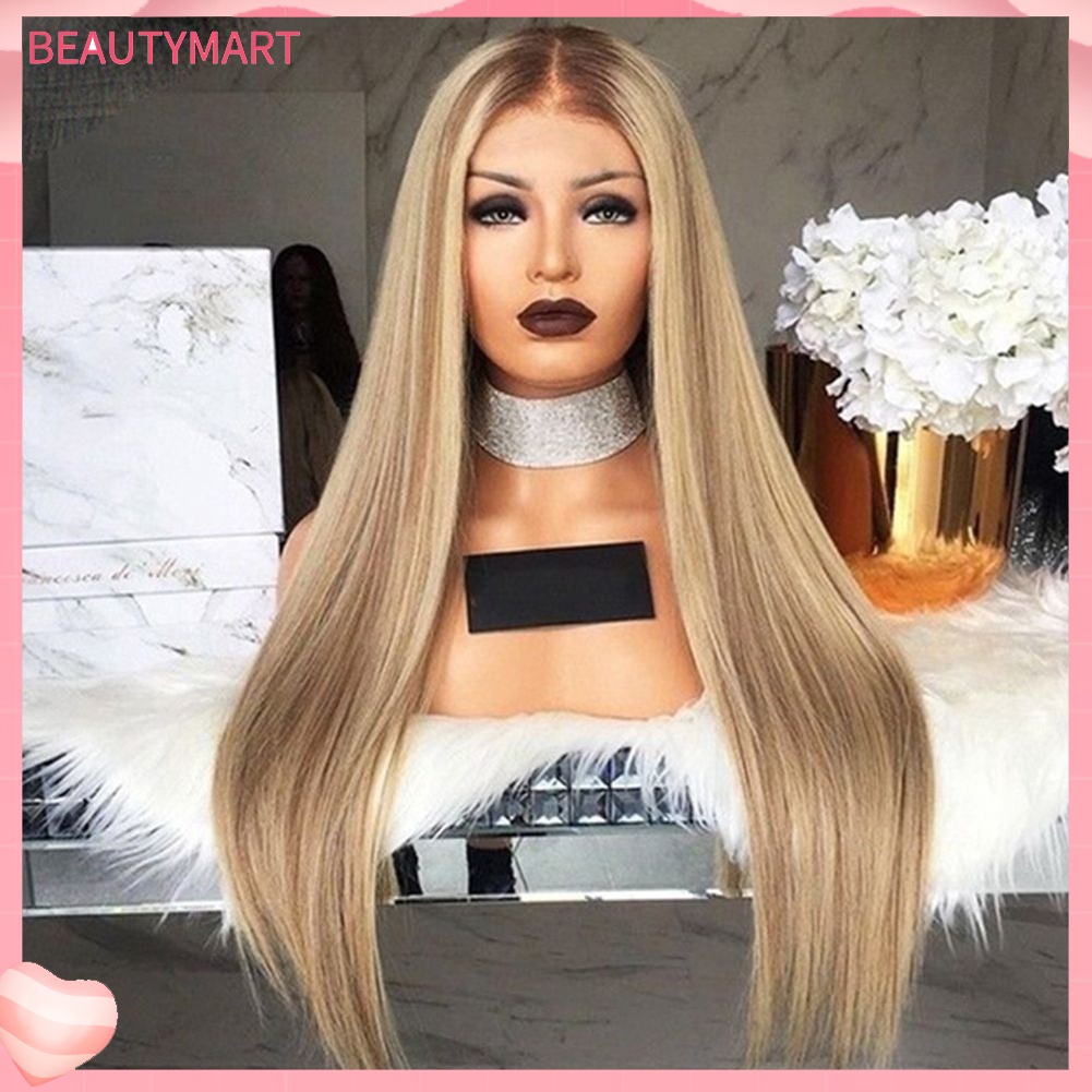 Bộ Tóc Giả Thẳng Dài Bằng Sợi Tổng Hợp Màu Vàng Đồng Chịu Nhiệt Độ Cao