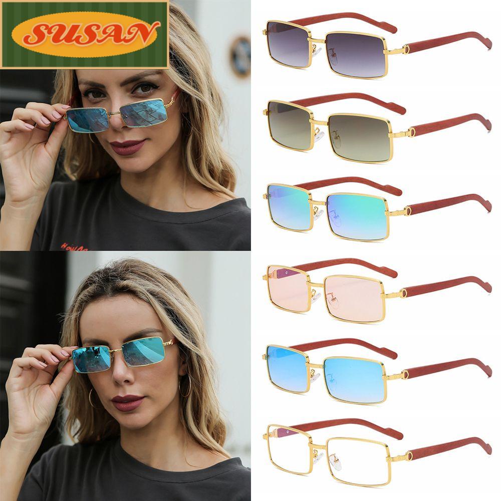 SUSANS Kính Mát Gọng Gỗ Hình Chữ Nhật Cá Tính Cho Nam Nữ