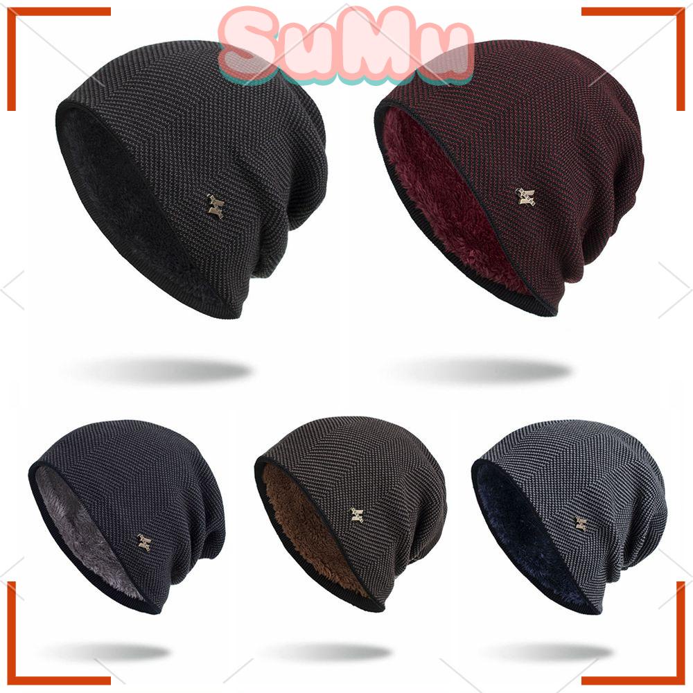 SUMU Mũ Beanie Màu Trơn Dày Dặn In Hình Đầu Lâu Cá Tính Cho Nam