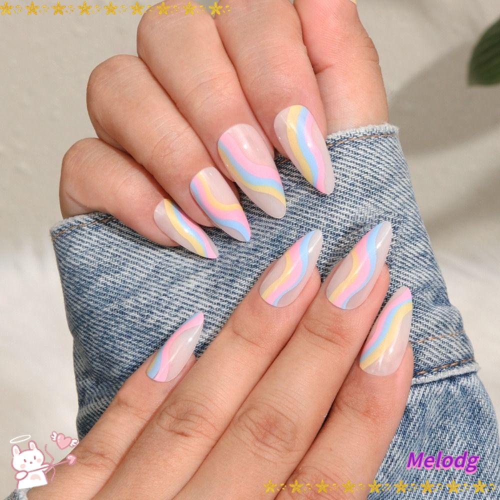 MELODG Set 24 Móng Tay Giả Dạng Nhấn Tiện Lợi