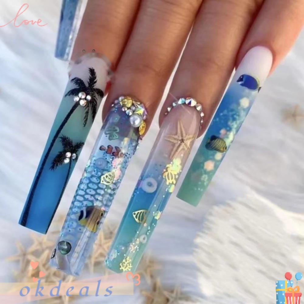 Móng Tay Giả Đầu Vuông Dạng Nhấn Thời Trang Có Thể Tháo Rời