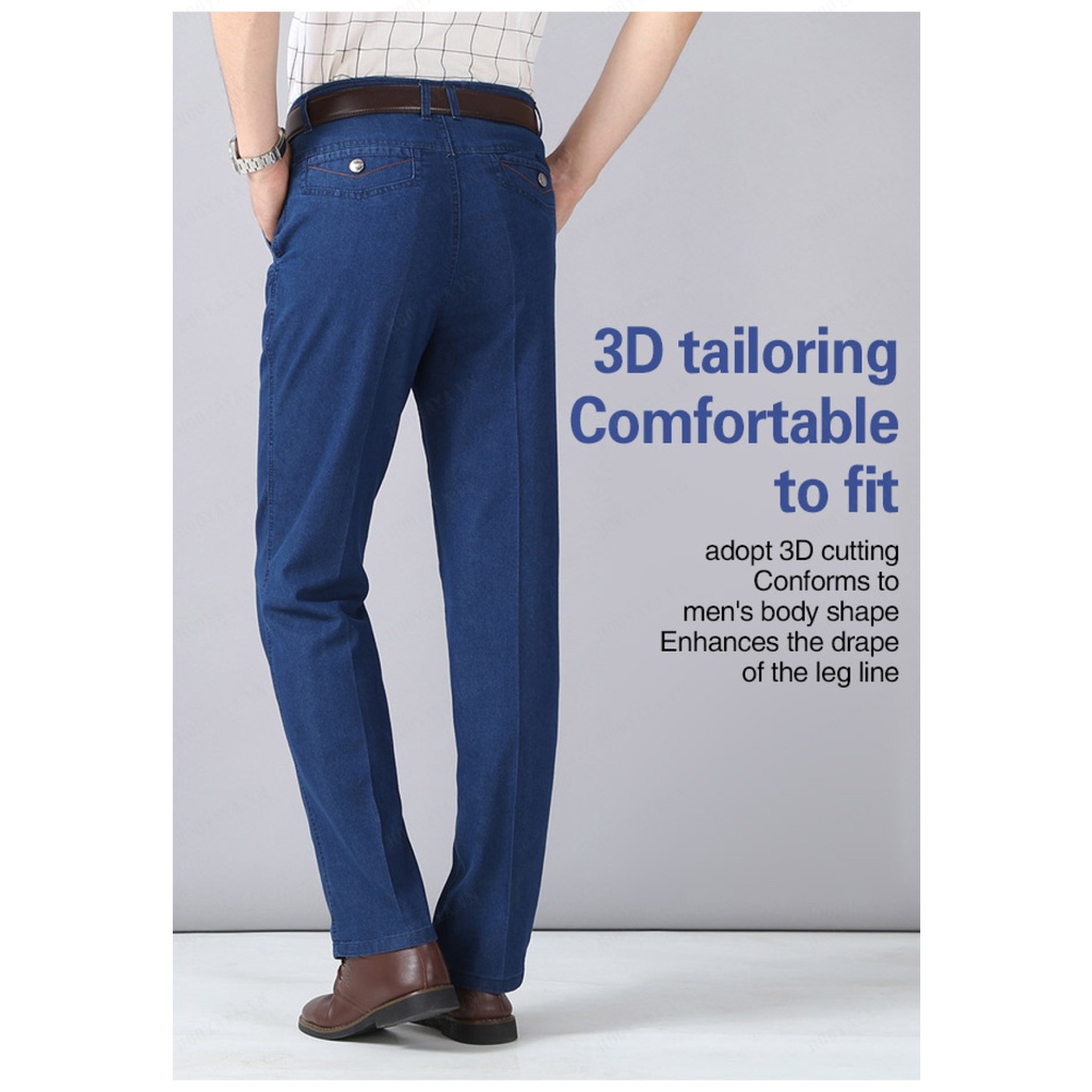 Quần Jean Dài Vải Mỏng Co Giãn Tốt Thời Trang Mùa Hè Cho Nam Trung Niên
