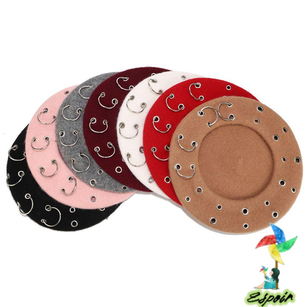 ESPO Mũ Beret Mùa Đông Phong Cách Thời Trang Harajuku Cổ Điển Phối Vòng Sắt