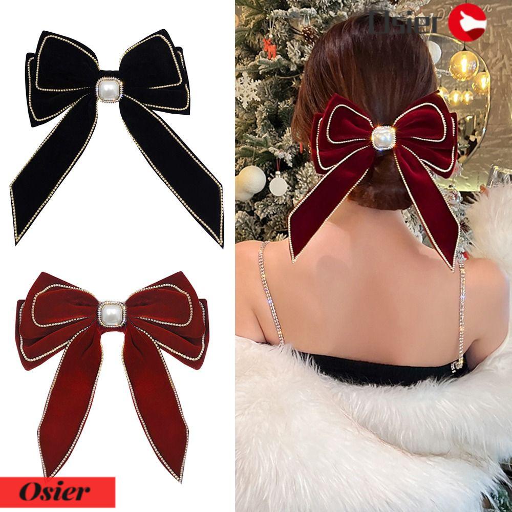 OSIER1 Kẹp Tóc Nơ Vải Nhung Sang Trọng
