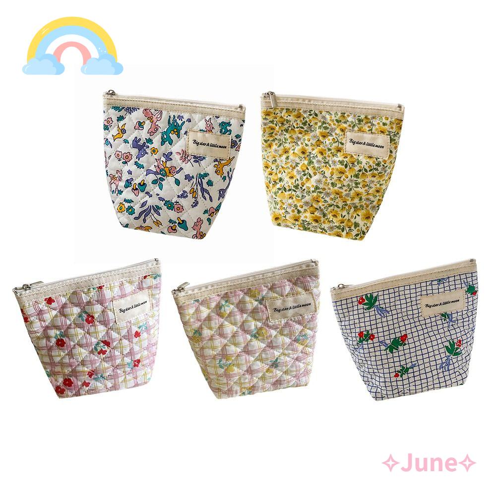 JUNE Túi Vải Cotton Có Khóa Kéo Đựng Đồ Dùng Tiện Lợi