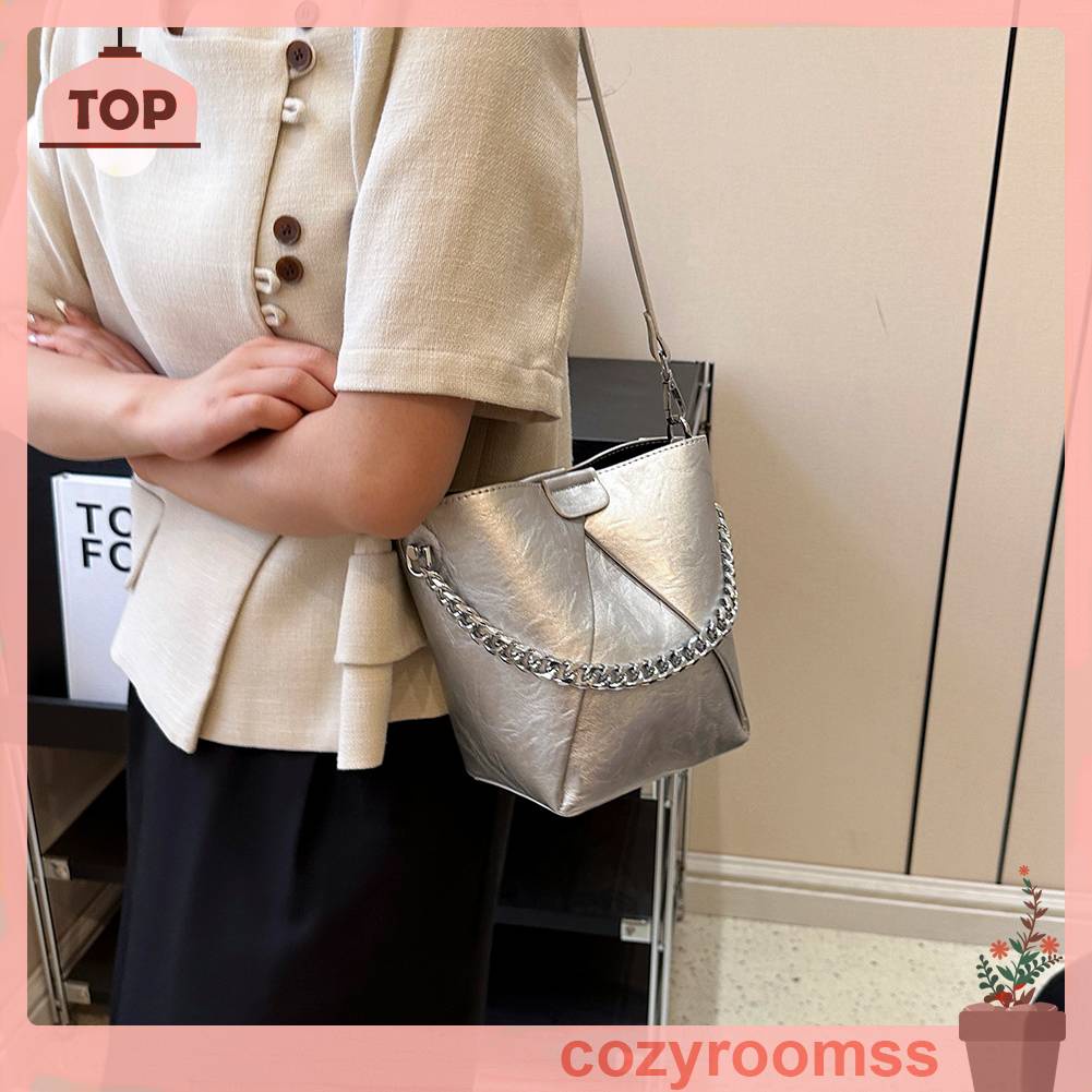 Túi Xách Da PU Phối Dây Xích Kim Loại Thoáng Khí Thời Trang Cho Nữ