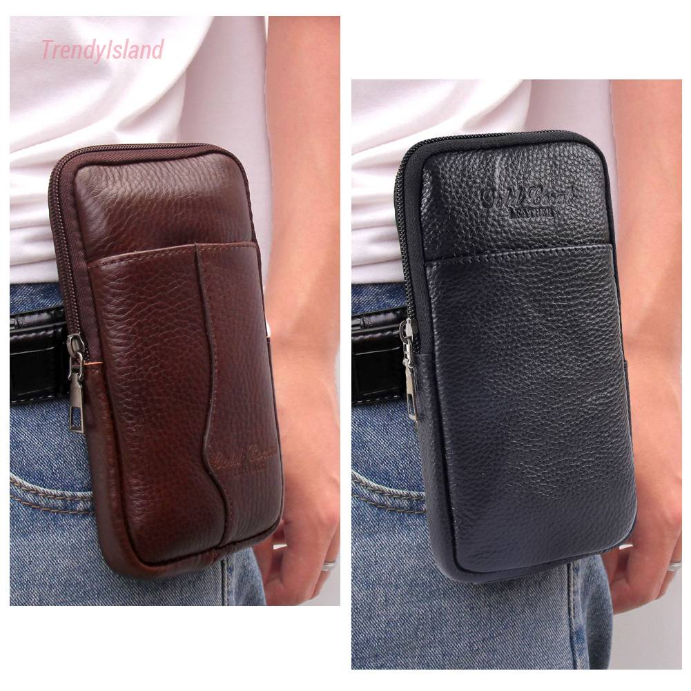 Túi Da Bò Đựng Điện Thoại Cỡ Nhỏ Màu Trơn Đeo Hông Vintage Cho Nam