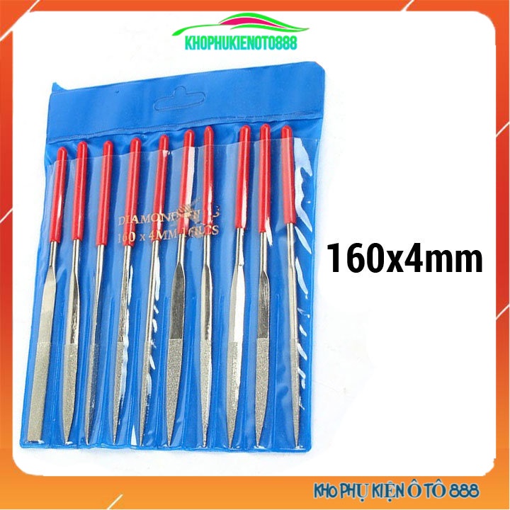 Bộ dũa mài kim cương 10 chi tiết mài dũa kim loại 140x3mm, 160x4mm, 180x5mm