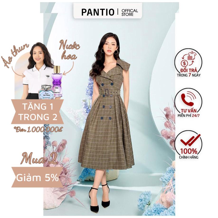 FKM9652 - Đầm chất liệu vải kaki dáng xòe xếp ly có đai cổ 2 ve - PANTIO