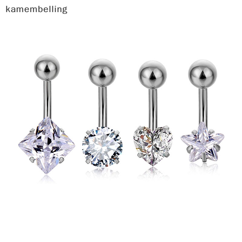 Kamembelling Khuyên Rốn Đính Đá Zircon Vuông Tròn Bằng Thép Không Gỉ Trang Sức Múa Bụng Cổ Điển