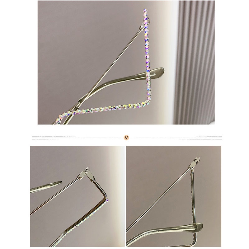 Mắt Kính Nửa Gọng Kim Loại Đính Đá Độc Đáo Phong Cách Hip Hop Thời Trang