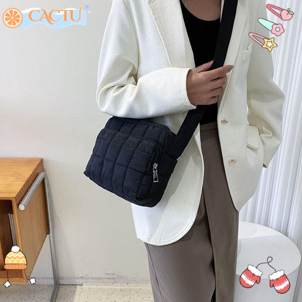 CACTU Túi Xách Đeo Vai Vải Cotton Gọn Nhẹ Họa Tiết Kẻ Sọc Thời Trang