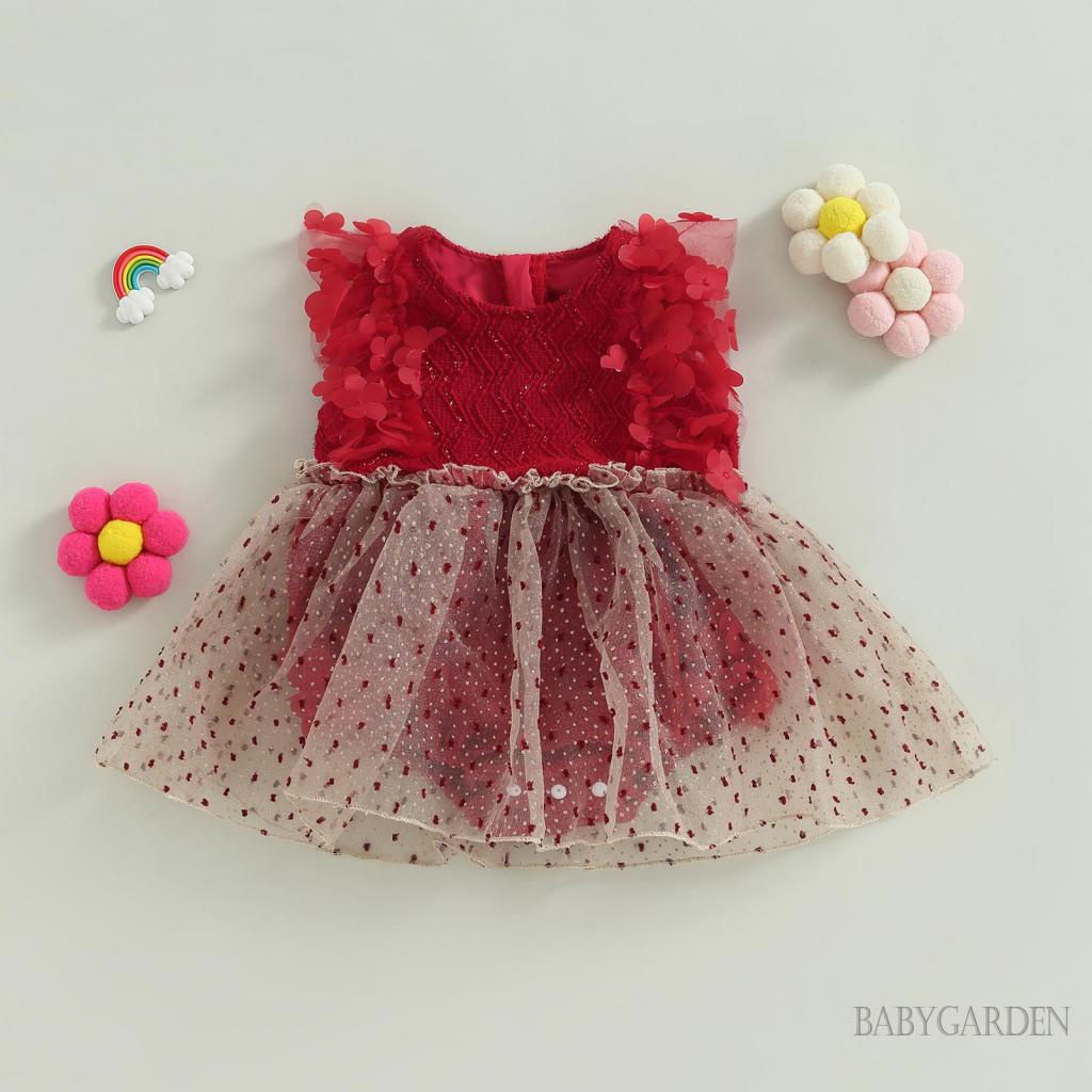 Bộ Áo Liền Quần Không Tay Phối Vải Lưới Họa Tiết Hoa Dành Cho Bé Gái 0-24 Tháng Tuổi