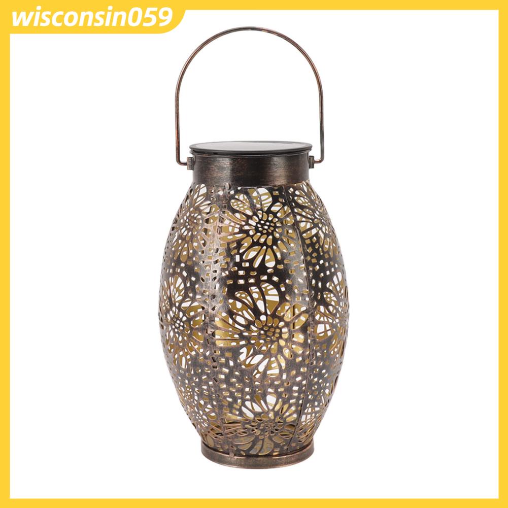 Wisconsin059 Đèn LED Treo Lồng Năng Lượng Mặt Trời Hoa Cúc Rỗng Văn Retro Sân Vườn Ngoài Kim Loại Chống Thấm Nước Trang Trí Có Tay Cầm