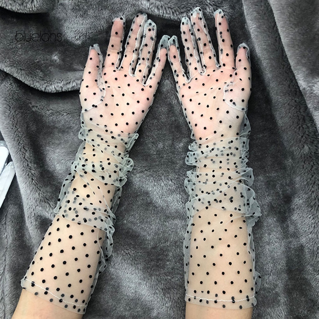 1 Đôi Găng Tay Lưới Xuyên Thấu Họa Tiết Chấm Bi Siêu Mềm Cho Cô Dâu