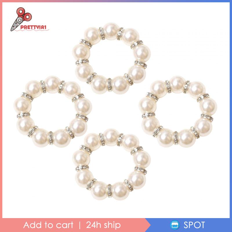 [Prettyia1] 4 Vòng Giữ Khăn Ăn Bằng Vải Đính Đá Rhinestone
