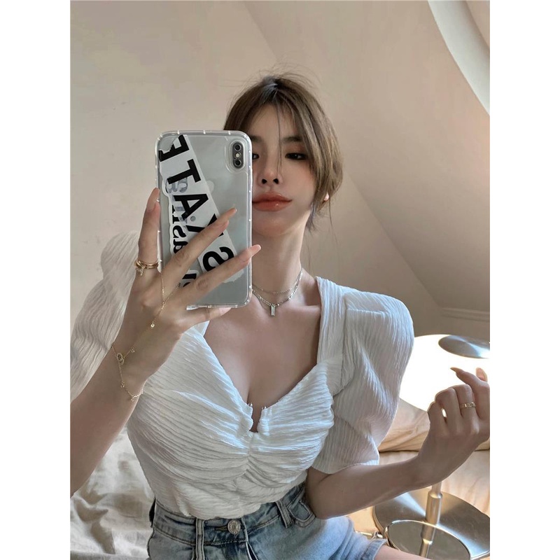 Áo Sơ Mi Chiffon Cổ Vuông Màu Trắng Thời Trang Mùa Hè Cho Nữ