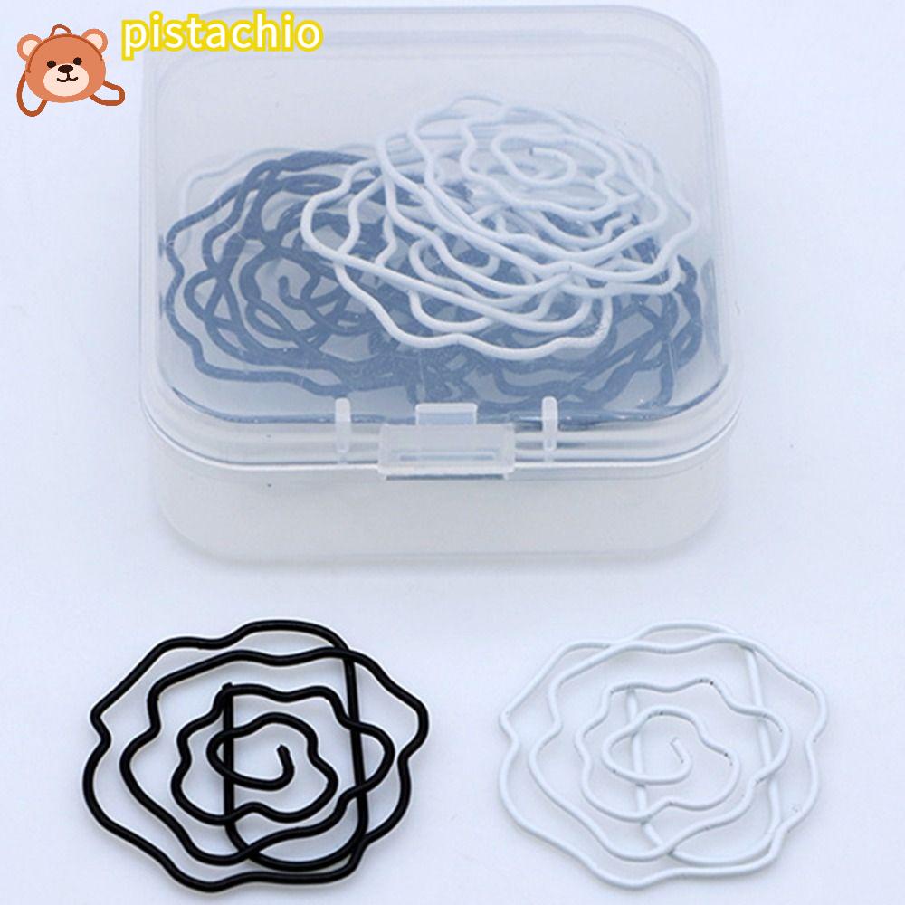 PISTA Set 24 Kẹp Giấy Đánh Dấu Trang Sách Hình Hoa Hồng Bằng Dây Thép Màu Trắng / Đen Để Bàn Trang Trí Nhà Cửa