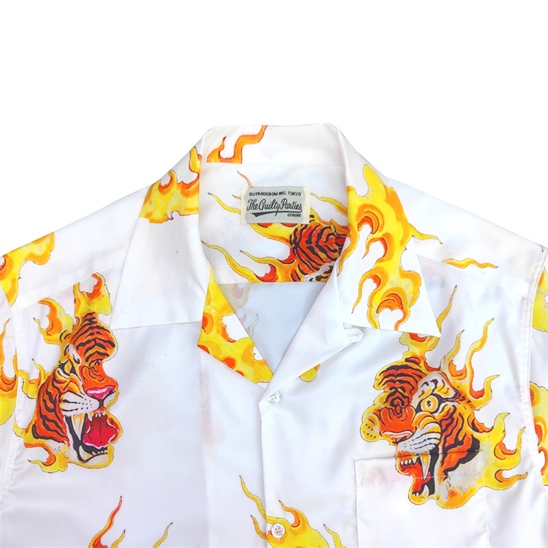 Áo Sơ Mi Tay Ngắn Dáng Rộng In Hình Ngọn Lửa WACKOMARIA Thời Trang Cho Cặp Đôi